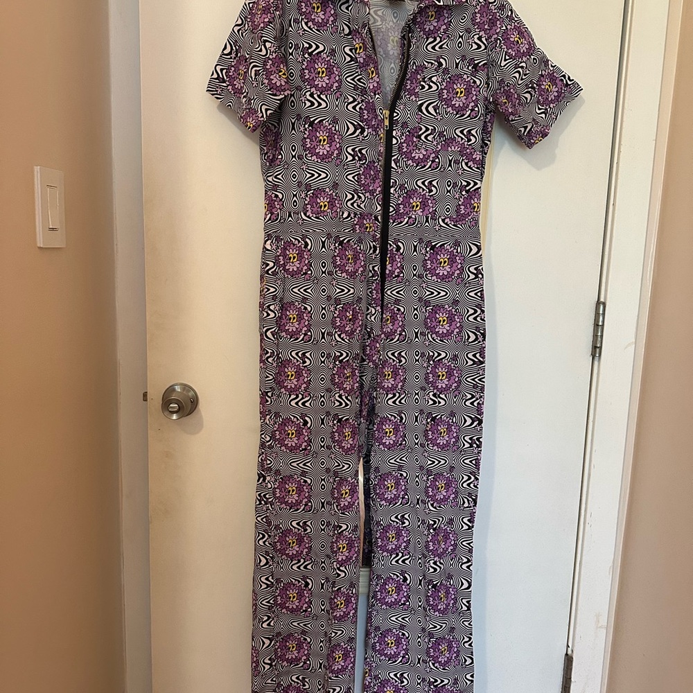 Nooworks Haze Coveralls Purple and Black Patterned psychedelic Jumpsuit, Medium